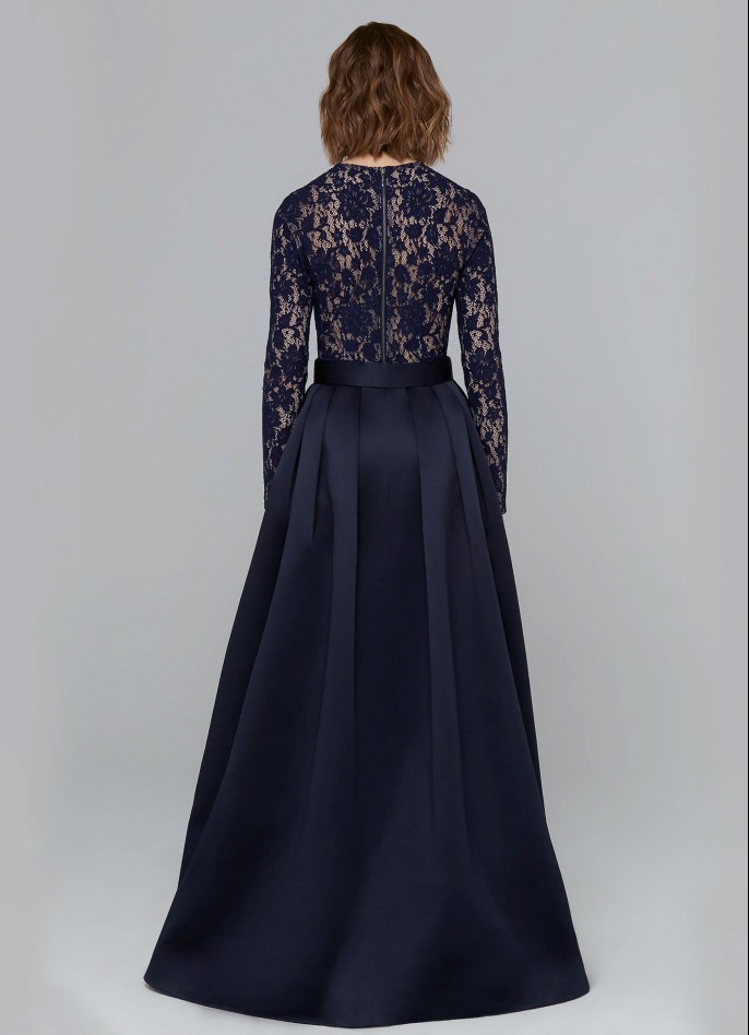 NAVY BLUE LACE AND CREPE GOWN